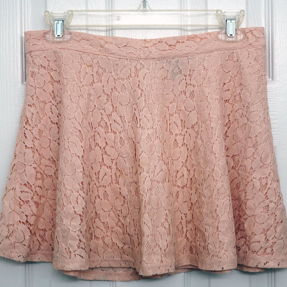 Forever 21 Pink Floral Lace Skater Skirt